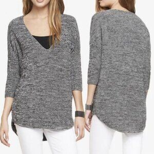 NEW NWT EXPRESS Marled Knit V-Neck Tunic Sweater Black White 3/4 Sleeve Cotton S